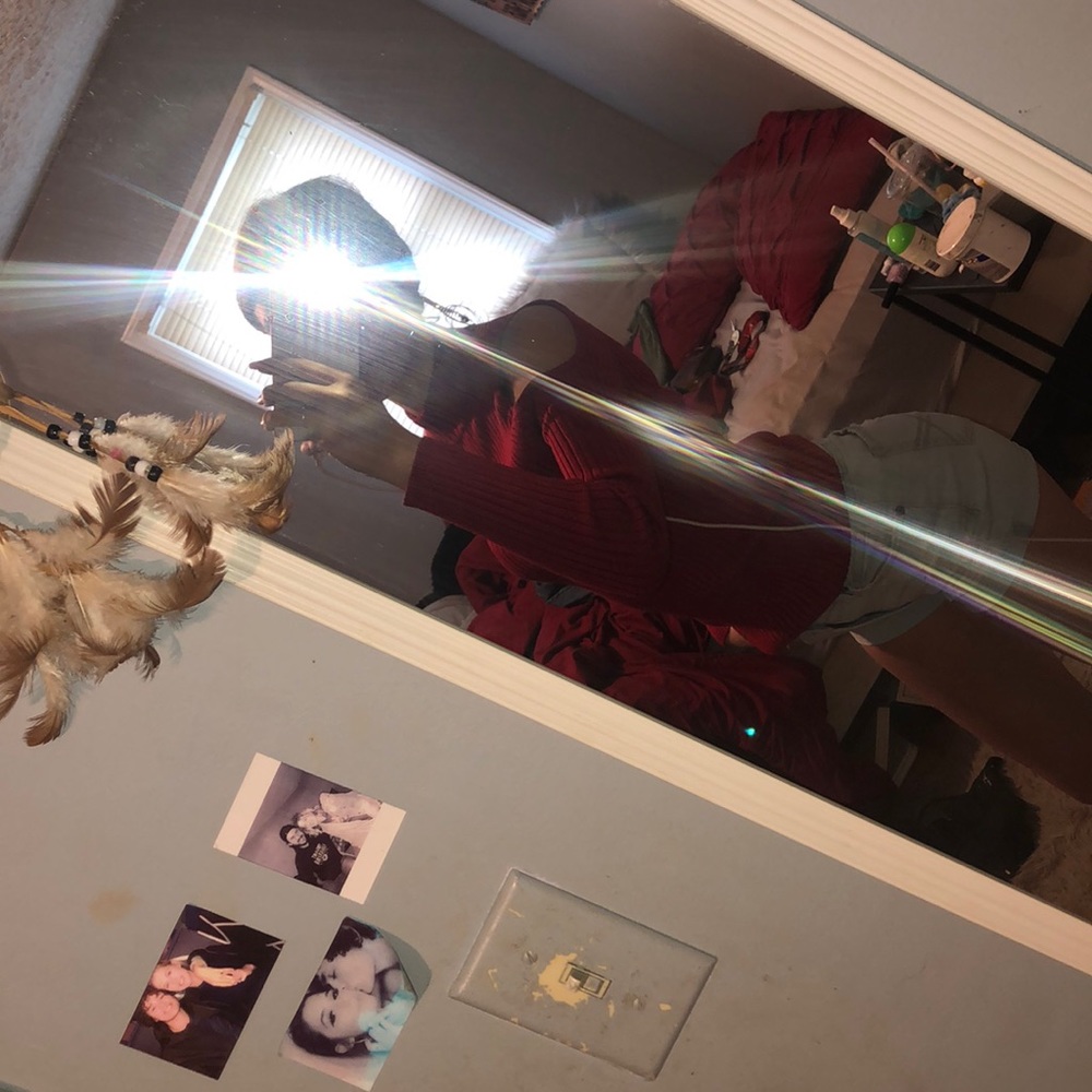 Red long sleeve turtle neck sweater
